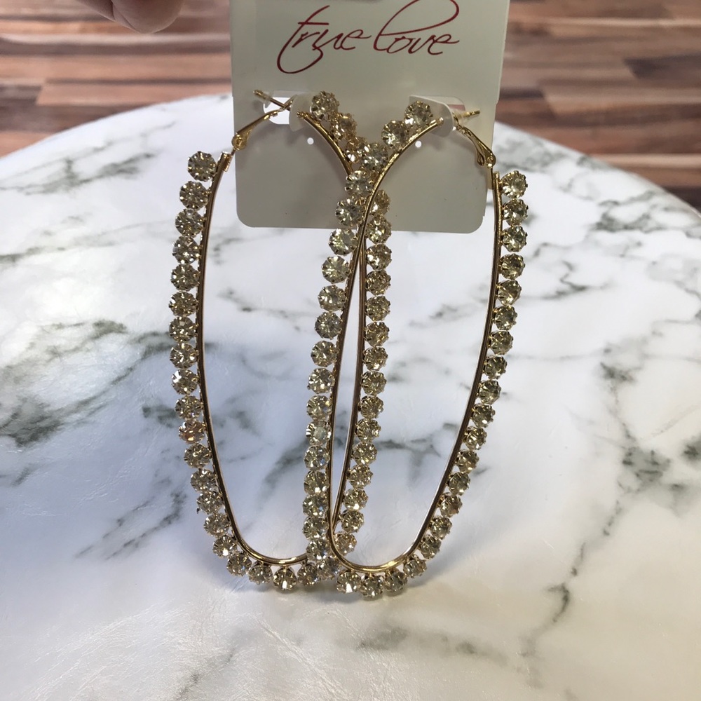 ‼️ Large Oval Rhinestone Diamond Hoop Earrings - Picture 1 of 4